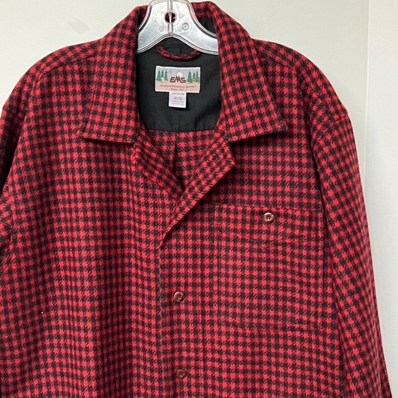 EMS Wool Shirt Jacket Black & Red Print Check Size M Eastern Mountain Wool Blend - Picture 5 of 7
